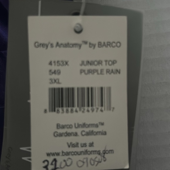 Grey's Anatomy Women’s Junior Top Purple Rain Size 3X Scrub Top by BARCO - Picture 14 of 14